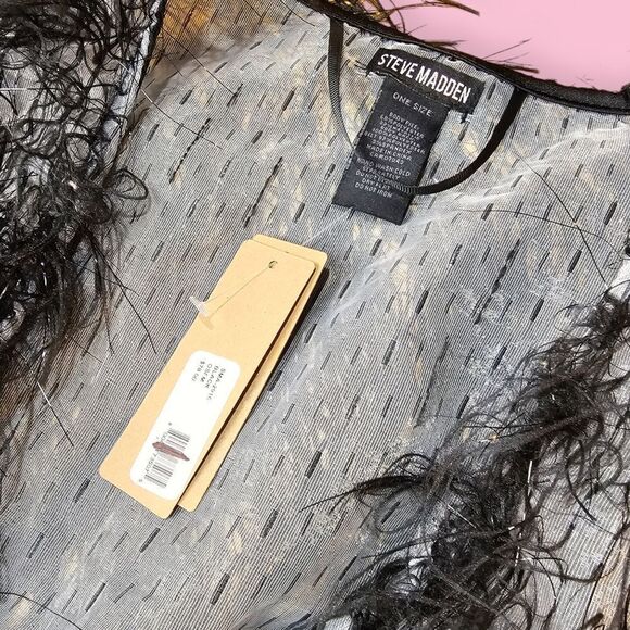 Steve Madden NWT Faux-Feather Black Metallic Shrug - Picture 3 of 9